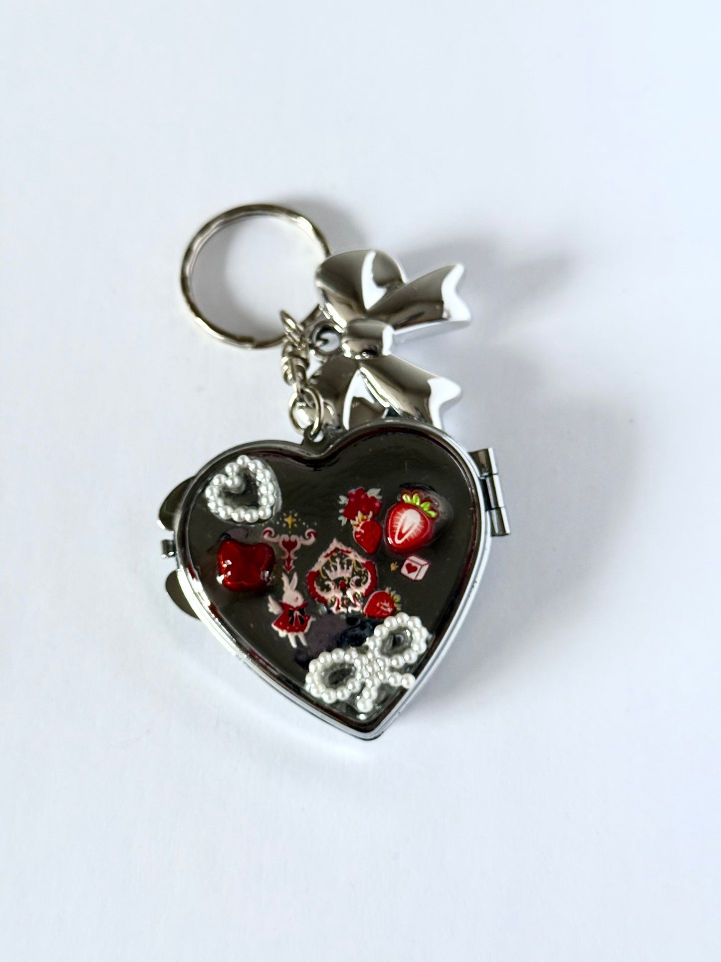 strawberry land resin compact mirror keyring