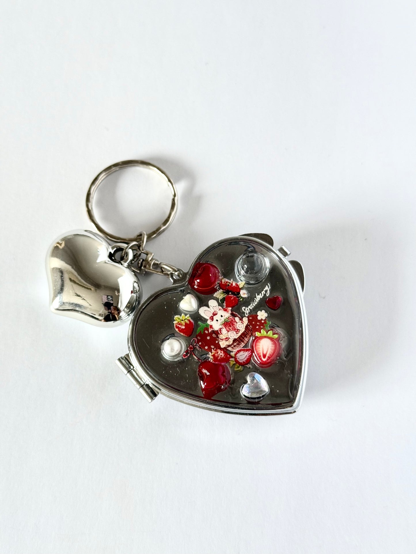 strawberry land resin compact mirror keyring