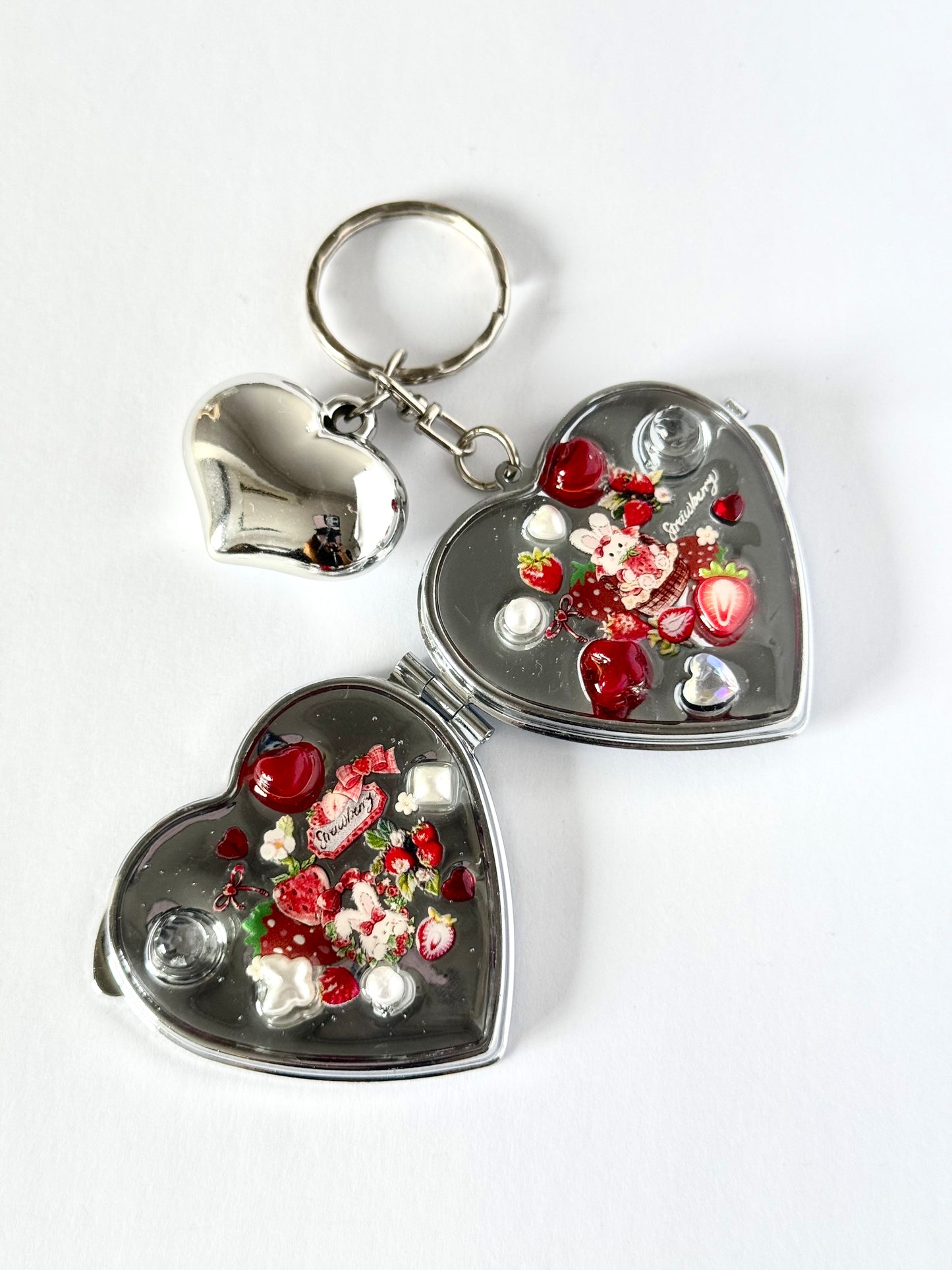 strawberry land resin compact mirror keyring