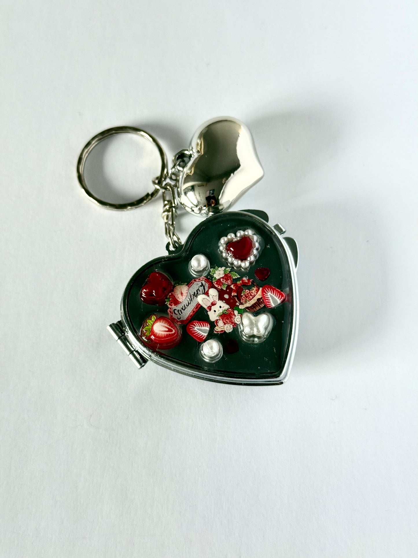 strawberry land resin compact mirror keyring