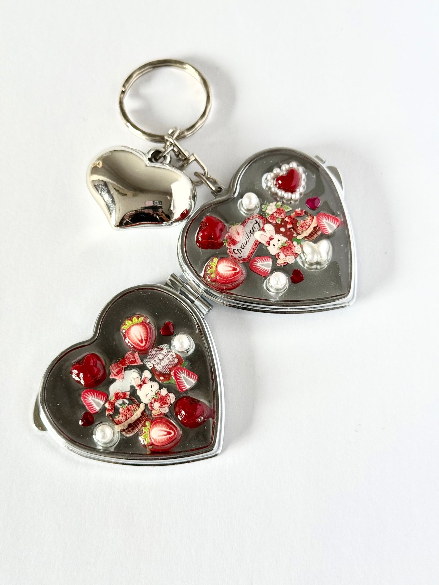 strawberry land resin compact mirror keyring
